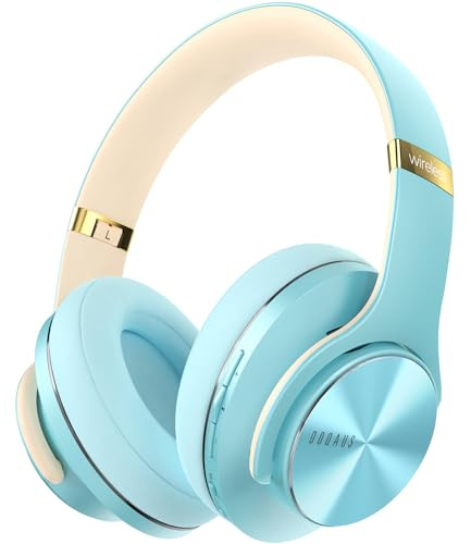 DOQAUS auriculares Bluetooth sobre la oreja, inalámbricos con micrófono, 90 horas de reproducción, 3 modos de ecualización, plegables con almohadilla de proteína