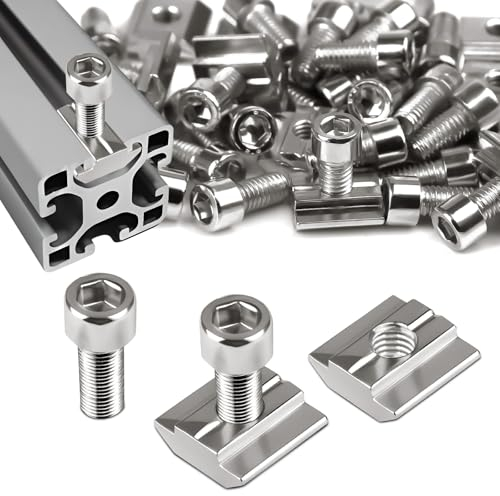SWTYExt 50 Stück Nutensteine Set: 25 T-Nut Schiene M8 Typ B, 25 Schrauben Serie 3030 Schiebemuttern, Kohlenstoffstahl für Aluprofil Extrusionsschlitz Führungsschiene
