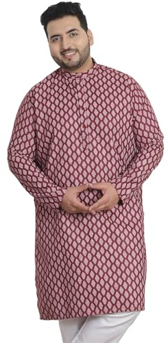 Sojanya PLUS (Since 1958) Men's Cotton Blend Printed Maroon Long Kurta
