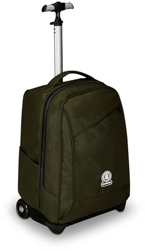 Invicta Trolley BENIN, 2 in 1, Schulranzen mit Rollen, Rucksack mit Trolleyfunktion für Schule, Reisen, Mädchen und Jungen, moosgrün, Rollkoffer, mit Laptopfach und Trinkflaschenfach