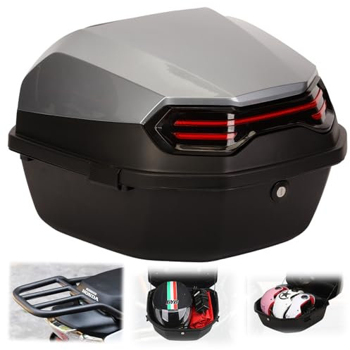 awagas Motorcycle Top Box, Extra Large Top Case Fits Motorcycle Trunk Tour Tail Case for 3 Helmet, Motorbike Trunk Box, Includes Mounting Accessories and 2 Keys, Grey