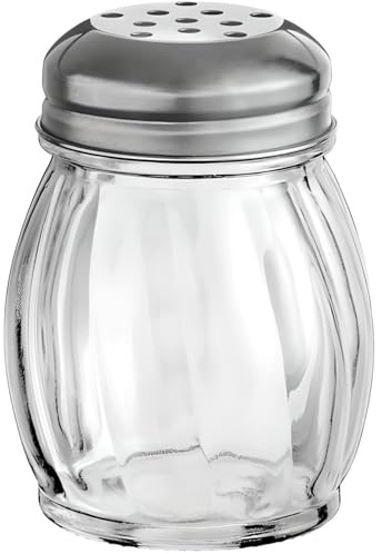 OCS Parts 3.5-Inch Glass Shaker with Chrome Plated Perforated Lid | Grated Cheese, Chili and Red Pepper Shaker for Home and Commercial Use