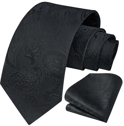 HISDERN Cravate de mariage et mouchoir de poche pour homme Motif cachemire floral, Noir-4, taille unique