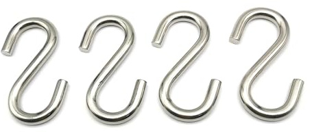 Alamic 4 Pack M8 Heavy Duty S Hooks 3.3 Inch 304 Stainless Steel S Hooks Hanging Hook S Shaped Utility Hook for Hanging and Utility Use