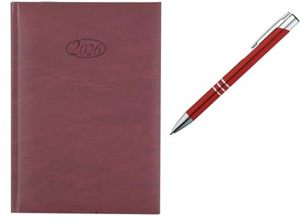 Buchkalender 2026 / Chefkalender / Farbe: bordeaux + Metallkugelschreiber