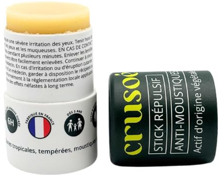 CRUSOÉ - Stick Anti Moustiques - Dès 3 Ans - Efficacité 6H - Zone Tropicale Et Tempérée - Formulation 100% Végétale - Fabriqué En France - 20 g
