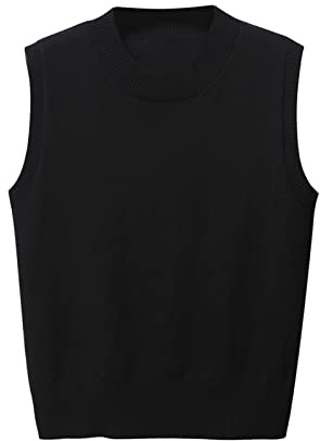 Sleeveless Jumpers for Women Knitted Crew Neck Tank Tops Chunky Knitwear Pullover Casual Sweater Vest Sleeveless Knitted Sweatshirt Vest Knitting Undershirts for Ladies