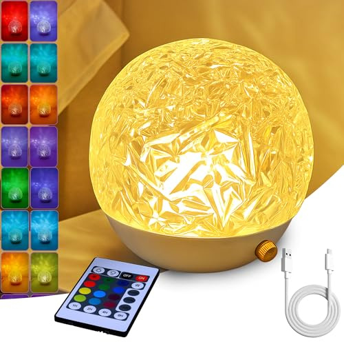 Powatron Ocean Lamp Night Light - USB Rechargeable Lamp for Bedroom with 16 Multicolor Modes, Adjustable Brightness Control Via Remote & Tactile Switch Ideal for Relaxation, Meditation & Study