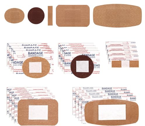 100pcs Small Bandages, 5 Sizes & Shapes Flexible Fabric Adhesive Breathable Plasters Wound Protection and Hides Skin Spots for Face Nose Hands Tiny Incisions