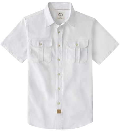 Dubinik® Chemise Homme Manches Courtes en Coton à 2 Poches Style Vintage pour Travail et Loisir