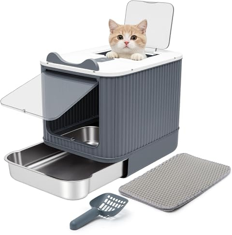 Arenero Gatos Cubierto, Arenero Cerrado para Gatos, Cajón extraíble, Incluye Pala, Catbox, Doble Entrada Frontal y Superior con Tapa
