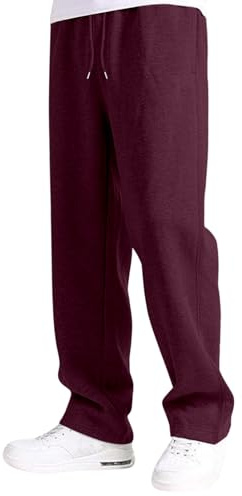 Pantalon en lin pour homme été léger et aéré pantalon en tissu avec élastique cordon de serrage respirant coton plage décontractuel tendance pantalon homme style moderne A4, Bordeaux, M