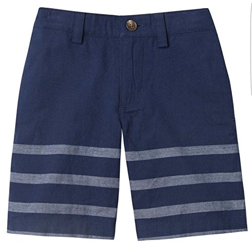 Chaps Boys' Stripe Flat Front Shorts (7, Newport Navy)