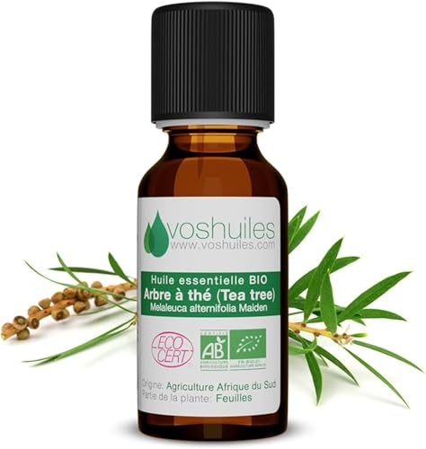 VOSHUILES - Huile Essentielle Arbre à Thé BIO 60ml - Parfum Citronné- Boisé - 100% Pure et Naturelle - HEBBD et ECOCERT - Nombreuses Vertus- Qualité Premium