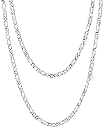 PROSTEEL Collier Chaine Figaro Femme Courte 36cm, Chaine Cou Acier Inoxydable 4 mm, Collier Ras de Cou Femme