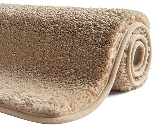 SFLXO Badematte 80cm x 50cm rutschfest-Badvorleger Maschinenwaschbar Anti-Rutsch Badteppich Weich Wasserabsorbierende-Badematten Flauschige Mikrofaser Badezimmerteppich Creme Beige Mehrweg
