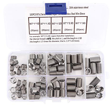 100 PCS M7 Coiled Wire Thread Sleeve Thread Repair Insert Stainless Steel Thread Screws Sleeve Assortment Thread Fastener with Storage Box Repair Threaded Holes