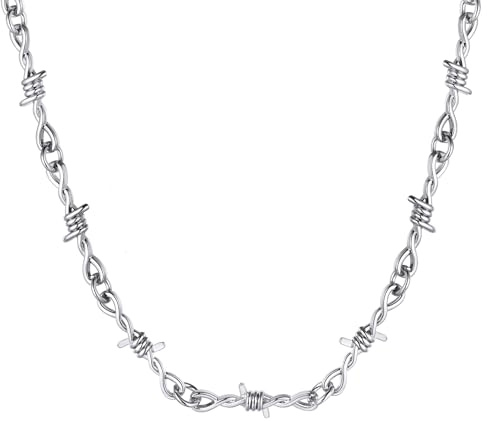 ChainsHouse Herren Halskette Edelstahl Panzerkette 6mm Männer Stacheldrahtkette 56cm Herren Dornenkette 6mm Kubanische Kette Dornen-Halskette Stabile Gliederkette Rock Halsschmuck für Freundin