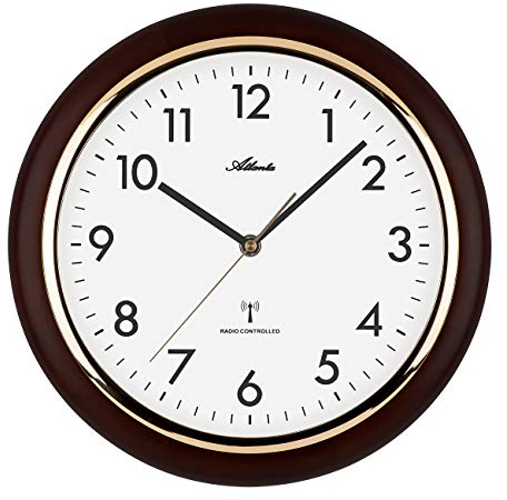 Atlanta Funkwanduhr Holzgehäuse 30 cm mit Zahlen Braun Rund - 4536/20