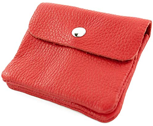 modamoda de P09 Damen Münzgeldbörse Geldbörse Portemonnaie Klein Leder Made in Italy P09, Farbe:Signalrot
