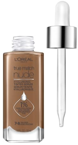 L'Oreal Paris True Match Nude Hyaluronic Tinted Serum Foundation with 1% Hyaluronic Acid, Tan-Deep 7-8, 1 fl. oz.