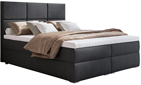 Boxspringbett 140x200 mit 2 Bettkasten - Doppelbett mit Federkernmatratze und Topper - Polsterbett mit Hebemechanismus für Schlafzimmer - Bett mit Kopfteil - Einfach zu Montieren (Dunkelgrau)