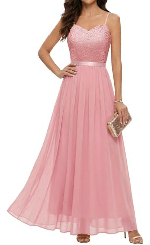 DRESSTELLS Aftonklänningar elegant för bröllop, festlig balklänning, lång brudklänning, borgerlig, brudtärneklänningar med spagettiband, ungdomshorn, klänningar, Dammig rosa, S