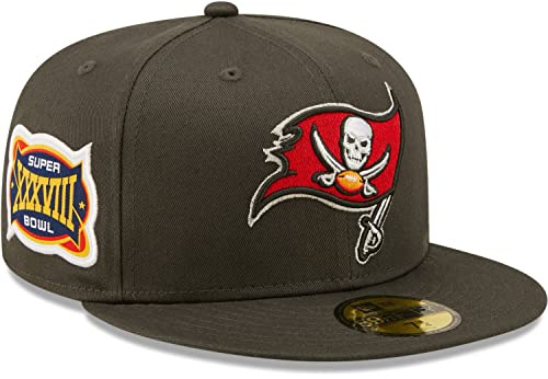 New Era 59Fifty NFL Buccaneers Side Patch KepsEra Damer/Herrar - fitted cap basebollkeps flat brim hatt med skärm, Sluten på baksidan Höst Sommar Vår Vinter Sommar-Vinter - 7 1/8 (56,8 cm) mörkgrå