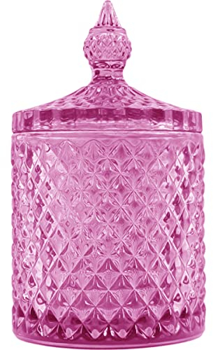 Sizikato Barattolo di caramelle in vetro sfaccettato con coperchio, barattolo decorativo rosa da 510 ml, barattolo di frutta secca.