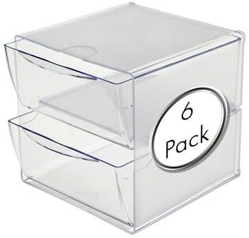 Deflecto 2 Drawer Cube Desktop Storage Solution - Modular, Expandable for Stationery and Crafting - Multipack of 6