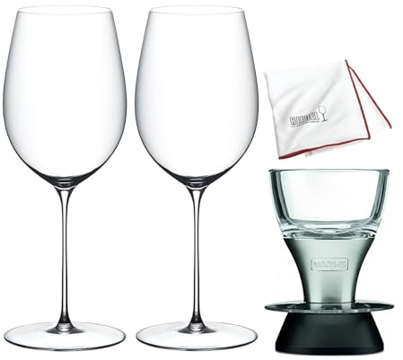 Riedel Supperleggero Bordeaux Grand Cru 2 Glasses Bundle with Waring Pro Wine Aerator, and Riedel Large Microfiber Polishing Cloth (4 Items)
