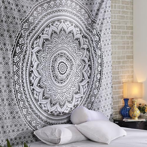 RAJRANG Arazzo da appendere a parete in grigio Ombre - 213 x 137 cm Hippie Mandala Boho Bohemian Trippy Arazzi indiani