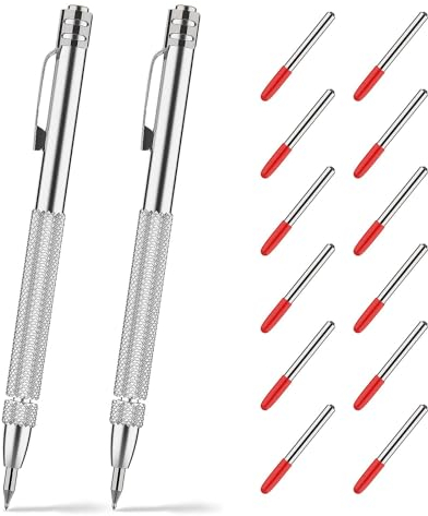 OUZHOU Lot de 2 stylos en carbure de tungstène avec 12 pointes de rechange - Aiguille à tracer en métal dur - Outil de traçage pour céramique, tôle métallique et verre