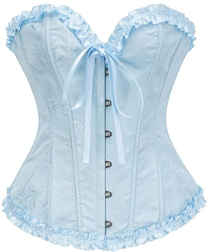 Vrapo Corsetto Bustino da donna, Corset con lacci in vita, lingerie modellante, Azzurro 1, XS