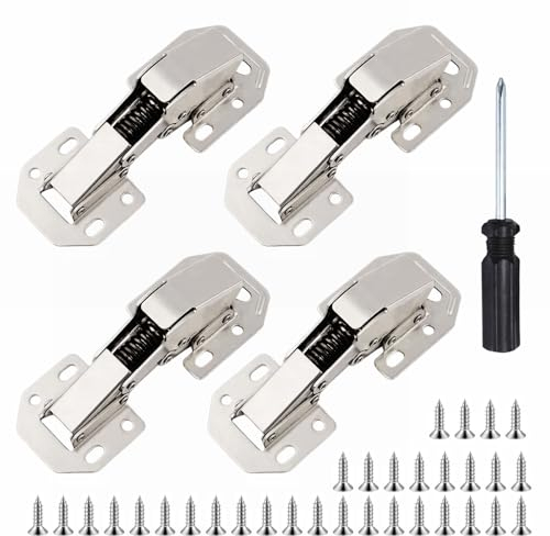 4 Stück Aufschraubscharnier, Schrank Scharniere,Scharniere Aufschraubscharnier Einstellbar Softclose 113×43 mm (4 Zoll),90 Grad Möbelscharniere,Schrankscharnier,Scharnier mit Dämpfer für Schranktüren