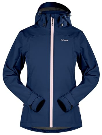 KUTOOK Chaqueta Impermeable Mujer Cortavientos Nieve Ropa Invierno Esqui Running Senderismo Deportes Camping Bicicleta Azul Marino L