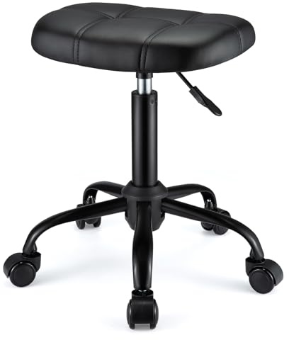 FNZIR Tabouret à roulettes carré pivotant réglable en hauteur pour salon de massage spa Noir