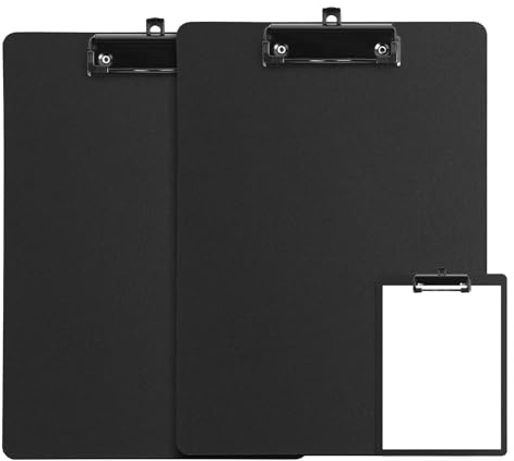 FRETONBA Clipboard Folder, 2 Packs Clipboard A4 with Retractable Hook, Plastic Clip Boards with Secure Hold, Writing Clipboards for Office & Classroom Supplies, Black