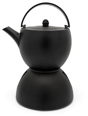 Bredemeijer Tetera grande de hierro fundido de 1,2 litros, con calientaplatos para 1 vela y filtro de té de acero inoxidable