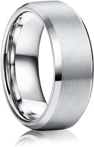 WATEFOER Anillos de Acero Inoxidable para Hombres 8MM Anillo Clásico de Boda Acabado Mate Anillos de Compromiso Biselado Borde Pulido Anillos de Promesa para Hombre Mujer Unisex
