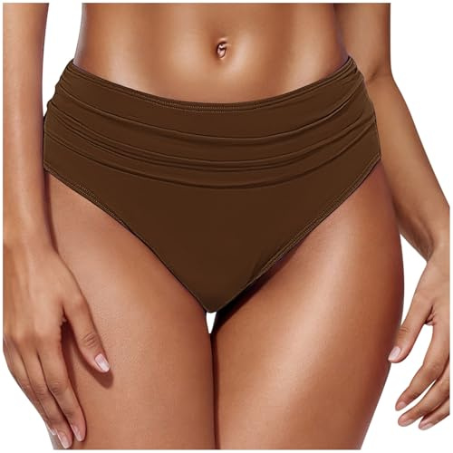 Women's Swim Bottom Solid Color High Waist Retro Basic Full Coverage Bikini Tankini Swimsuit Briefs Waist Length Pleated Beach Triangle Swim Trunks Bikini Bottoms Bathing Suit