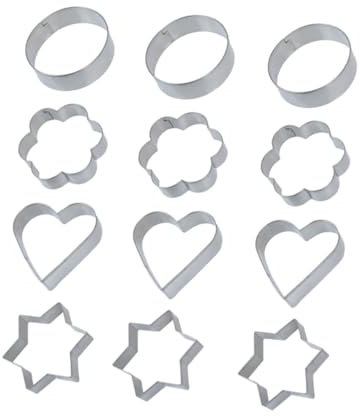 LABRIMP 12 Piezas Cortadores de Galletas de Metal Repostería de Flor Corazón y Herramientas de Cocina Pan Mantecados y Muffins Resistente Altas y Corrosión