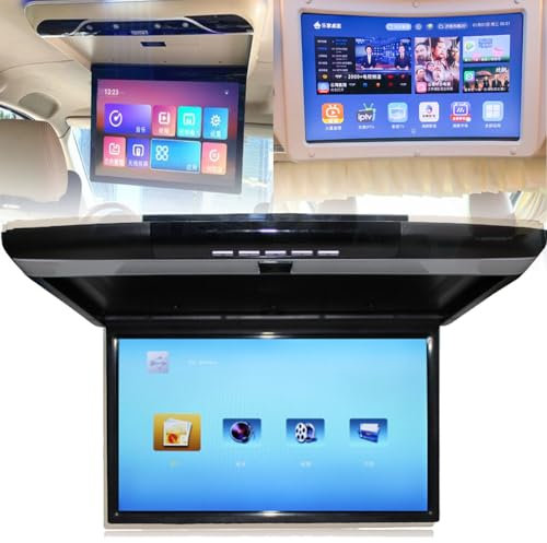 YANGYMM Moniteur de Toit de Voiture, 17,3 Pouces IPS 1080P Wi-FI Bluetooth, Lecteur StéRéO NuméRique HD oour Plafond, éCran Rabattable, Compatible Android, HDMI, AV, FM, USB,Black