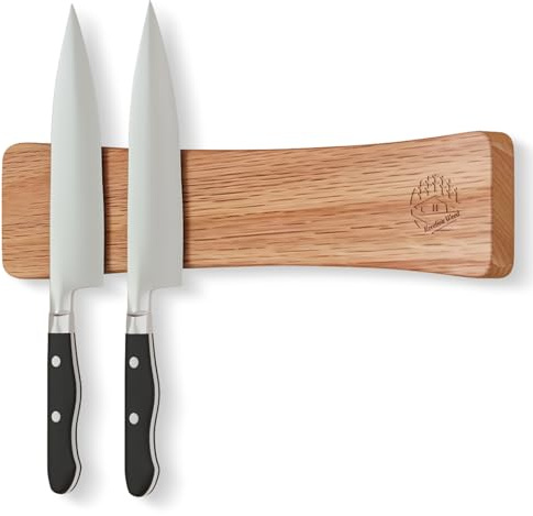 KORELION WOOD Knife Magnetic Strip, 10 Inch Solid Oak Magnetic Knife Holder for Wall with N52 Super Strong Magnets, Premium Magnetic Knife Strip Organizer for Kitchen Knives & Tools-Renter Friendly