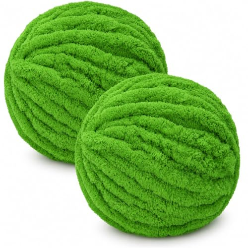 Bafeil Chunky Yarn Wool 250g x 2, Green Chenille Yarn Thick Wool Balls | Super Soft Fluffy Knitting Yarn for Crochet, Hand Knitting Blankets, Scarves, Hats, Bags, Baby Blankets, Craft Projects