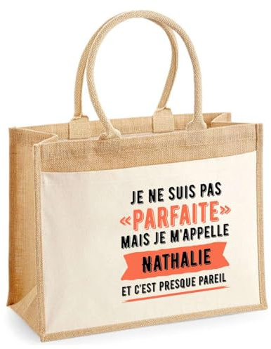 Planetee Cabas jute avec poche Nathalie Parfaite Cadeau humour femme Anniversaire Noël fête des Mères Mamie - Sac shopping courses
