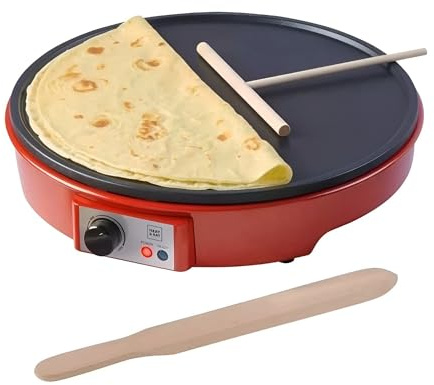 Electric Pancake Maker Extra Large 12 Inch Non Stick Surface - Crepe Maker With Adjustable Temperature Dial - Easy Clean Up With Utensils For Pancakes Crepes Omelettes Chapati Roti