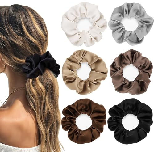6 Stück Satin Scrunchies Haargummi Braun Für Damen Und Mädchen | Weicher Satinstoff, 6 Brauntöne, Hoher Halt, Haarschonend, Für Pferdeschwanz, Dutt, Alltag Und Partys