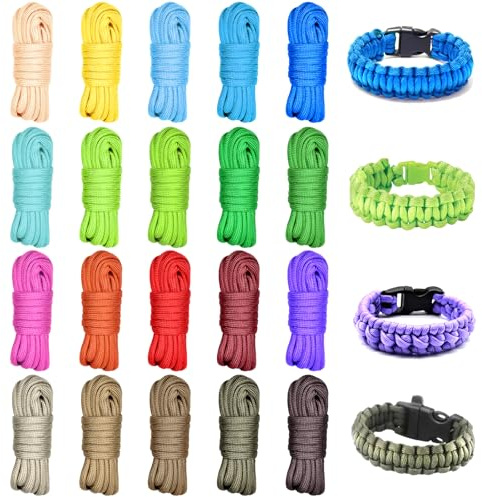 FICOFISE 20 st Paracord i olika färger, 3 meter flerfärgade paracord 4 mm, 7 trådar nylonsnöre, för DIY-armband, camping utomhus, rem och husdjurstillbehör