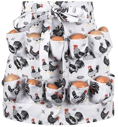 XLSXEXCL Egg Collecting Apron, 12 Pouches Chicken Egg Apron, Farmhouse Aprons for Chicken, Duck, Goose, Bird, Various Poultry Collection Parent-Child Activities
